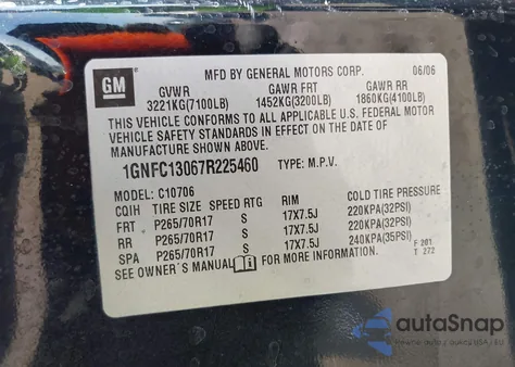 2007 Chevrolet Tahoe Ls from USA, damaged, VIN 1GNFC13067R225460